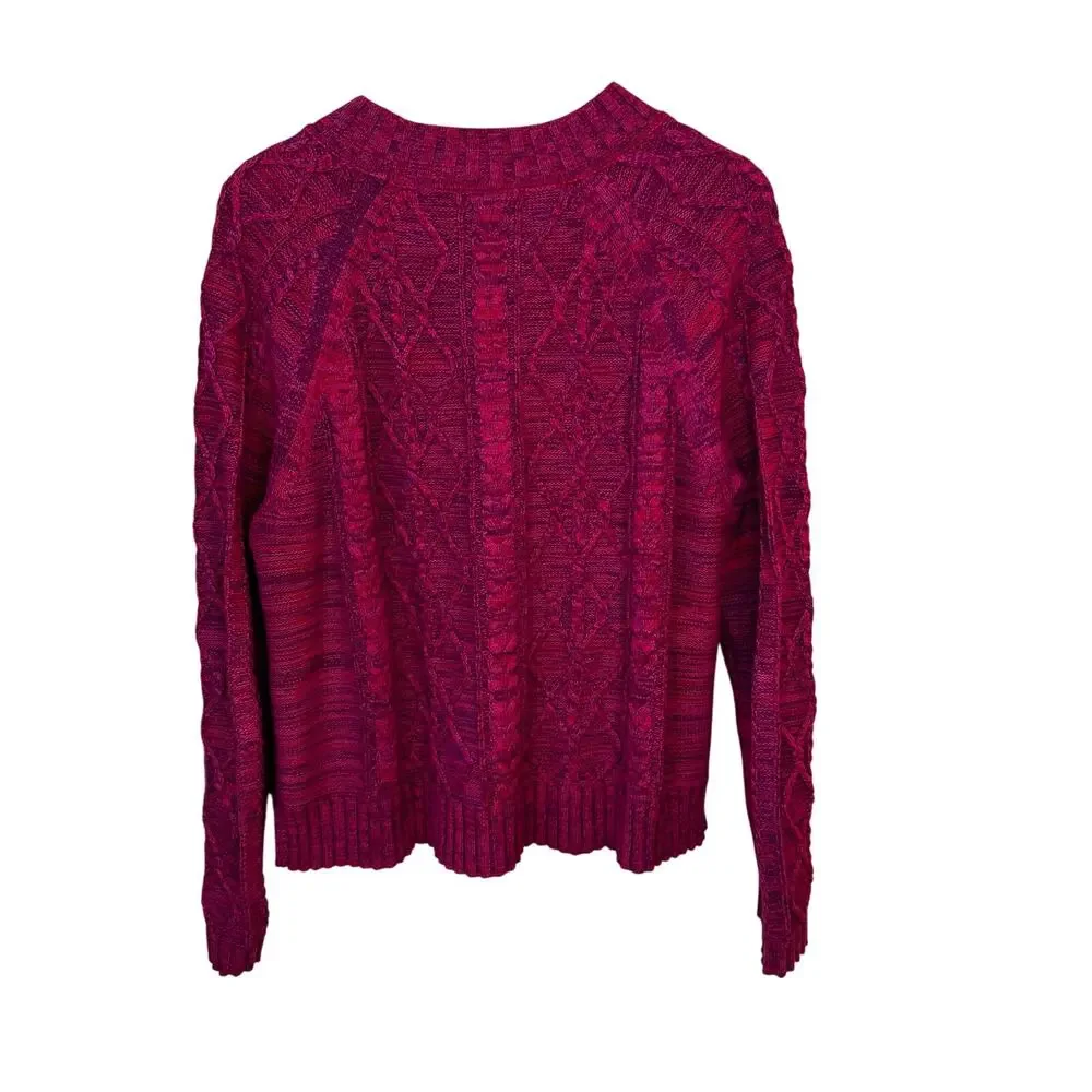 Gap Sweater Women XL Cable Knit‎ Crewneck Heavy Fisherman Pink Purple Preppy